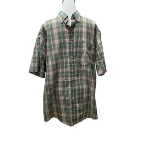 Brittany Bay Green Orange Blue White Plaid Short Sleeve Men’s Button Down Shirt